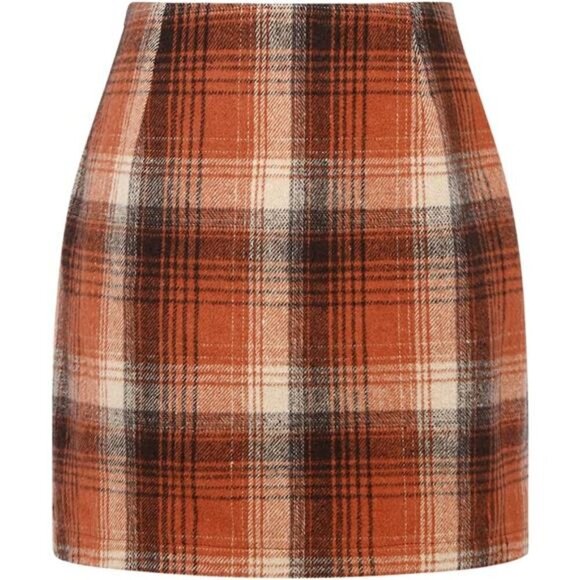 Womens High Waist Plaid Skirt Orange - Picture 1 of 6